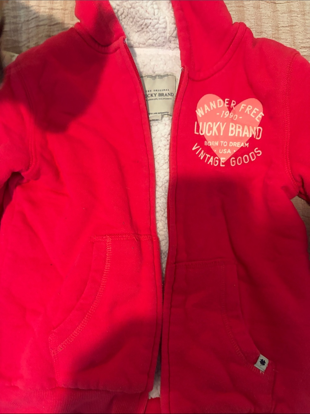 Lucky Brand Red Hooded Sherpa-Lined Zip Sweatshirt